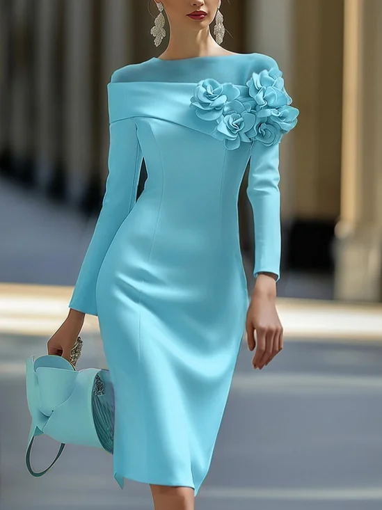 Elegant 3D Floral Crew Neck Formal Dress